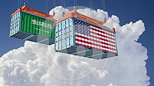 Freight containers with Saudi Arabia and USA flag.