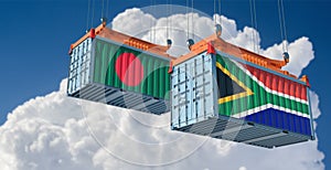 Freight containers with South Africa and Bangladesh flag.