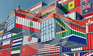 Freight containers with South Africa and Lebanon flag.