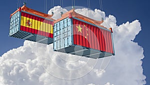 Freight Containers with Spain and China flags.