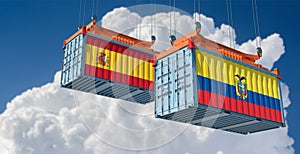 Freight containers with Spain and Ecuador flag.