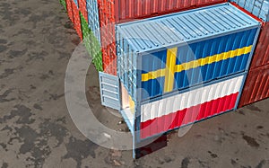 Freight containers with Sweden and Poland flag.