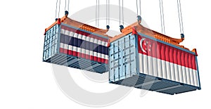 Freight containers with Thailand and Singapore national flags.