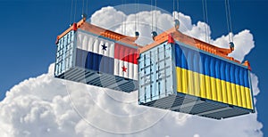 Freight containers with Ukraine and Panama national flags.