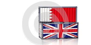 Freight containers with United Kingdom and Bahrain flag.