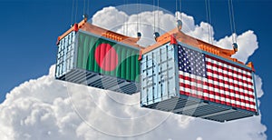 Freight containers with USA and Bangladesh flag.