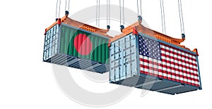 Freight containers with USA and Bangladesh flag.