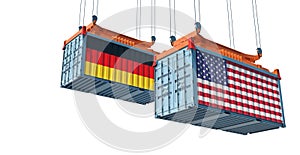 Freight containers with USA and German flag.