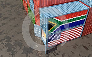 Freight containers with USA and South Africa national flags.