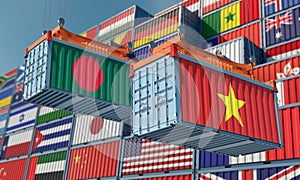 Freight containers with Vietnam and Bangladesh flag.