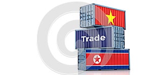 Freight containers with Vietnam and North Korea flag.
