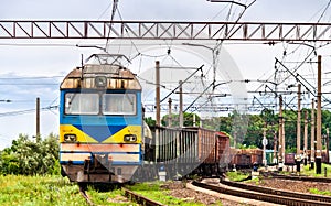 Freight electric train in Donetsk region, Ukraine