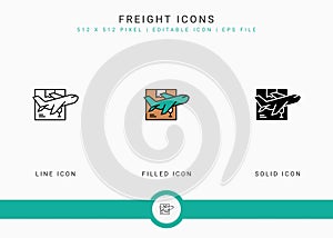 Freight icons set vector illustration with solid icon line style. Logistic delivery concept.