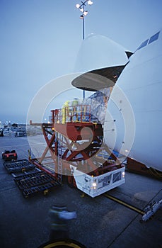 Freight loading onto Boeing 747 cargo aircraft Melbourne Australia photo