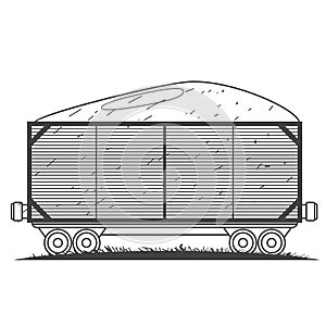 Freight rail wagon loaded with coal outline drawing