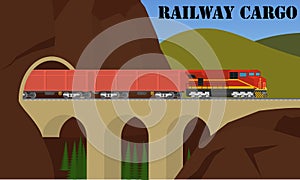 Freight railroad train over the bridge.