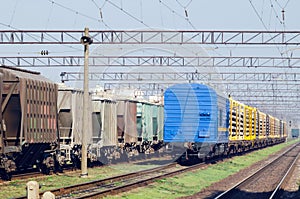 Freight railway cars at the marshalling yard