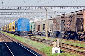 Freight railway cars at the marshalling yard