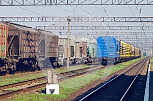 Freight railway cars at the marshalling yard