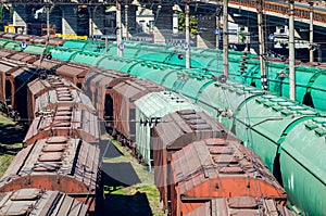 Freight railway cars at the marshalling yard