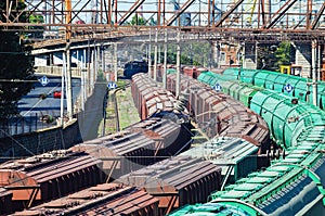 Freight railway cars at the marshalling yard