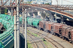 Freight railway cars at the marshalling yard