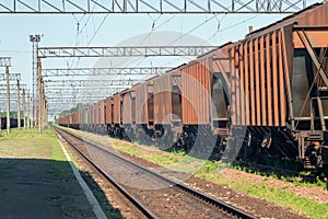 Freight railway cars at the marshalling yard