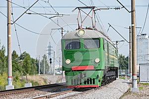 Freight retro electric locomotive moves