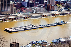 Freight river transport ship barge in Pittsburg