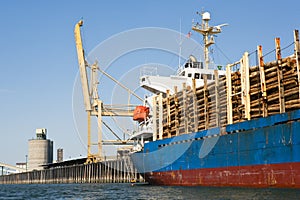 Freight Ship loaded with Logs