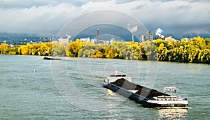 Freight ship on the Rhine River in Mainz, Germany