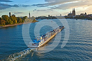 Freight ship on river Rhein by Cologne