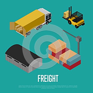 Freight shipment isometric banner photo