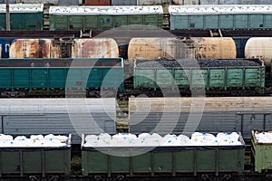 Freight Station with many trains and wagons - Cargo transportation