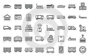 Freight traffic icons set outline vector. Cargo goods