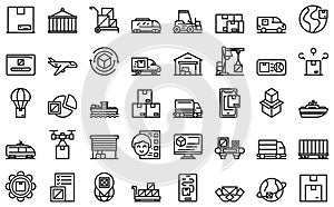 Freight traffic icons set outline vector. Train goods