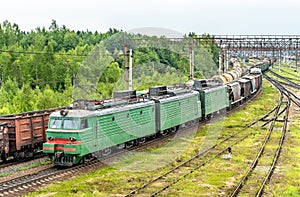 Freight train at Bekasovo-Sortirovochnoye station, the largest in Europe railway station. Moscow, Russia