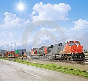 Freight train in Canadian rockies.