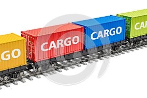 Freight train with cargo containers, 3D rendering