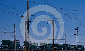 Freight Train With Cargo Containers with blue sky background