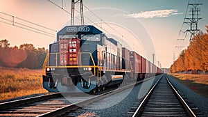 Freight train with cargo containers, Generative AI