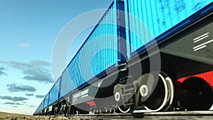 Freight train with cargo containers. Logystic concept. Realistic cinematic 4k animation.