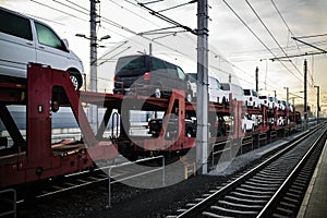 Freight train carrying many cars