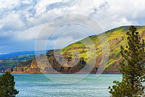 Freight train in the Columbia River Gorge