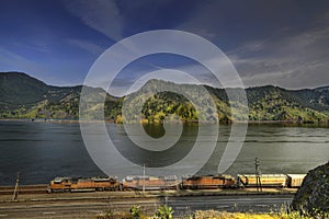 Freight Train on Columbia River Gorge