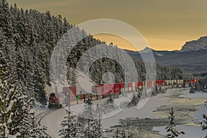 Freight train with containers on Morant curve
