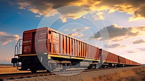 Freight train with containers on train tracks