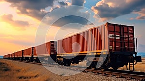 Freight train with containers on train tracks