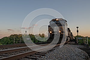 Freight Train Crossing High Bridge In Kentucky