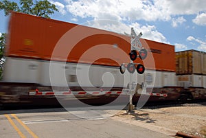 Freight train crossing street
